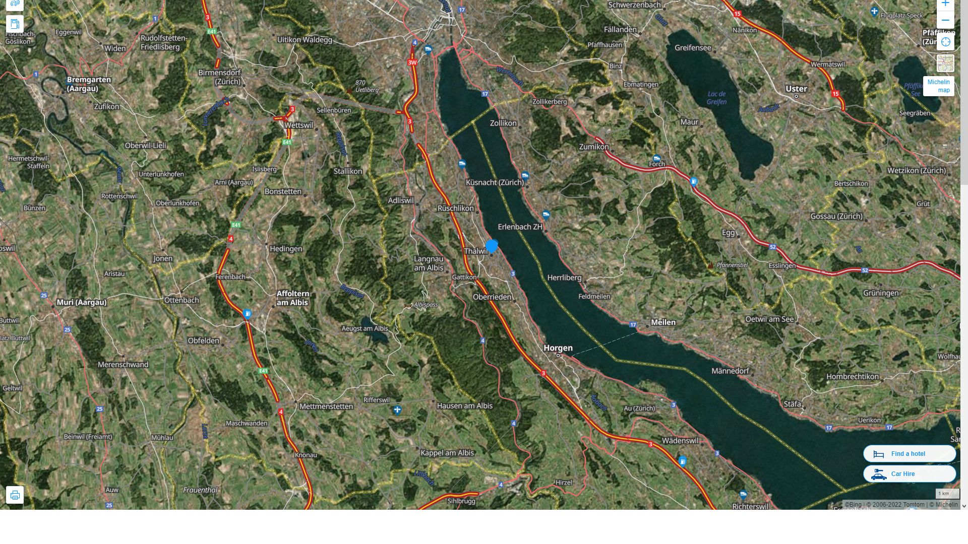 Thalwil Highway and Road Map with Satellite View